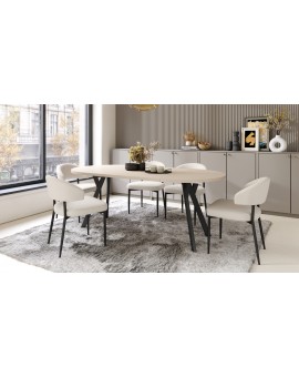 ALDO 100 Beige/Zwarte poten - RONDE LOFT/INDUSTRIËLE TAFEL VOOR WOONKAMER/EETKAMER, UITSCHUIFBAAR