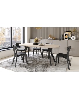 ALMO 100 Beige/Zwarte poten - RONDE LOFT/INDUSTRIËLE TAFEL VOOR WOONKAMER/EETKAMER, UITSCHUIFBAAR