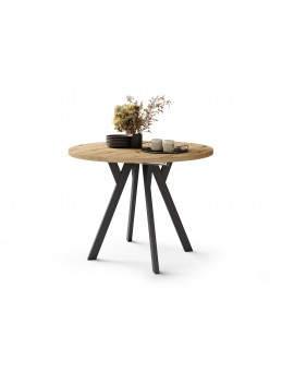 ALMO 100 Eiken Artisan/Zwarte poten - RONDE LOFT/INDUSTRIËLE TAFEL VOOR WOONKAMER/EETKAMER, UITSCHUIFBAAR
