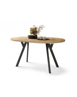 ALDO 100 Eiken Artisan/Zwarte poten - RONDE LOFT/INDUSTRIËLE TAFEL VOOR WOONKAMER/EETKAMER, UITSCHUIFBAAR