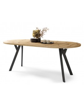 ALMO 100 Eiken Artisan/Zwarte poten - RONDE LOFT/INDUSTRIËLE TAFEL VOOR WOONKAMER/EETKAMER, UITSCHUIFBAAR