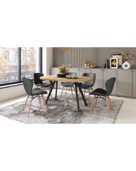 ALMO 100 Eiken Artisan/Zwarte poten - RONDE LOFT/INDUSTRIËLE TAFEL VOOR WOONKAMER/EETKAMER, UITSCHUIFBAAR