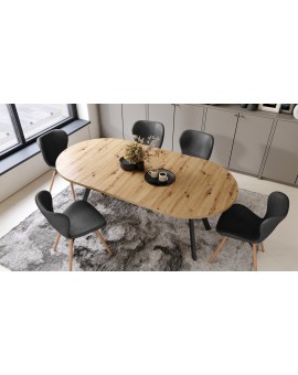 ALDO 100 Dub Artisan/čierne nohy - OKRÚHLY LOFTOVÝ/INDUSTRIÁLNY ROZKLADACÍ STÔL DO OBÝVAČKY/JEDÁLNE