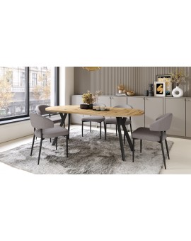 ALMO 100 Eiken Artisan/Zwarte poten - RONDE LOFT/INDUSTRIËLE TAFEL VOOR WOONKAMER/EETKAMER, UITSCHUIFBAAR