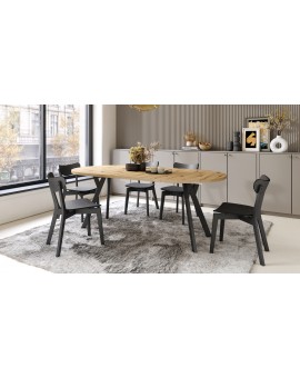 ALMO 100 Eiken Artisan/Zwarte poten - RONDE LOFT/INDUSTRIËLE TAFEL VOOR WOONKAMER/EETKAMER, UITSCHUIFBAAR