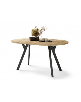 ALDO 100 Eiken Craft Gold/Zwarte poten - RONDE LOFT/INDUSTRIËLE TAFEL VOOR WOONKAMER/EETKAMER, UITSCHUIFBAAR