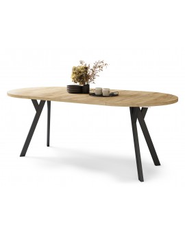 ALMO 100 Eiken Craft Gold/Zwarte poten - RONDE LOFT/INDUSTRIËLE TAFEL VOOR WOONKAMER/EETKAMER, UITSCHUIFBAAR