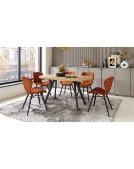 ALMO 100 Eiken Craft Gold/Zwarte poten - RONDE LOFT/INDUSTRIËLE TAFEL VOOR WOONKAMER/EETKAMER, UITSCHUIFBAAR