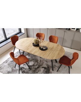 ALDO 100 Eiken Craft Gold/Zwarte poten - RONDE LOFT/INDUSTRIËLE TAFEL VOOR WOONKAMER/EETKAMER, UITSCHUIFBAAR
