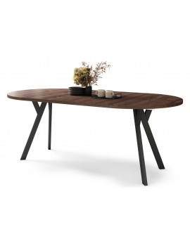 ALMO 100 Eiken Bruin/Zwarte poten - RONDE LOFT/INDUSTRIËLE TAFEL VOOR WOONKAMER/EETKAMER, UITSCHUIFBAAR