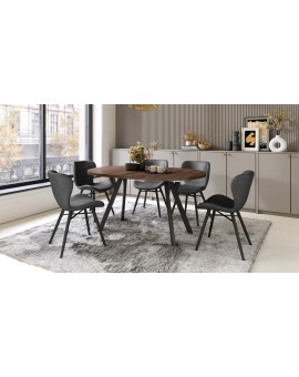 ALMO 100 Eiken Bruin/Zwarte poten - RONDE LOFT/INDUSTRIËLE TAFEL VOOR WOONKAMER/EETKAMER, UITSCHUIFBAAR