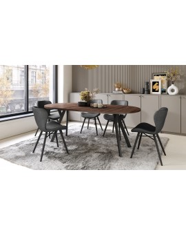 ALMO 100 Eiken Bruin/Zwarte poten - RONDE LOFT/INDUSTRIËLE TAFEL VOOR WOONKAMER/EETKAMER, UITSCHUIFBAAR
