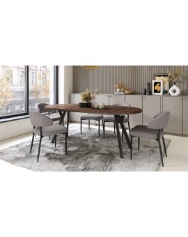ALMO 100 Eiken Bruin/Zwarte poten - RONDE LOFT/INDUSTRIËLE TAFEL VOOR WOONKAMER/EETKAMER, UITSCHUIFBAAR