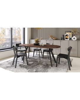 ALMO 100 Eiken Bruin/Zwarte poten - RONDE LOFT/INDUSTRIËLE TAFEL VOOR WOONKAMER/EETKAMER, UITSCHUIFBAAR