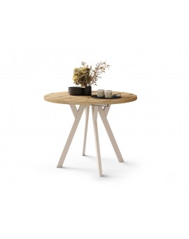 ALDO 100 Eiken Artisan/Beige poten - RONDE LOFT/INDUSTRIËLE TAFEL VOOR WOONKAMER/EETKAMER, UITSCHUIFBAAR