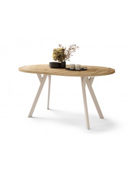 ALMO 100 Eiken Artisan/Beige poten - RONDE LOFT/INDUSTRIËLE TAFEL VOOR WOONKAMER/EETKAMER, UITSCHUIFBAAR