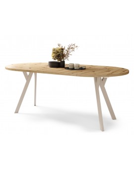ALMO 100 Eiken Artisan/Beige poten - RONDE LOFT/INDUSTRIËLE TAFEL VOOR WOONKAMER/EETKAMER, UITSCHUIFBAAR