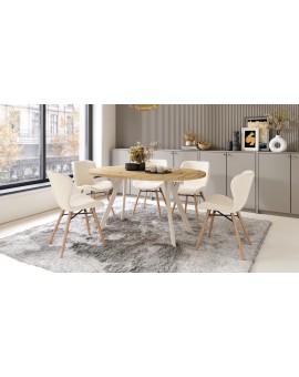 ALMO 100 Eiken Artisan/Beige poten - RONDE LOFT/INDUSTRIËLE TAFEL VOOR WOONKAMER/EETKAMER, UITSCHUIFBAAR