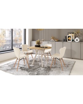 ALMO 100 Eiken Artisan/Beige poten - RONDE LOFT/INDUSTRIËLE TAFEL VOOR WOONKAMER/EETKAMER, UITSCHUIFBAAR