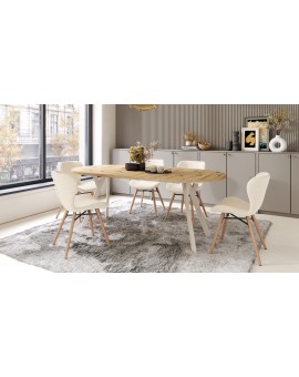 ALMO 100 Eiken Artisan/Beige poten - RONDE LOFT/INDUSTRIËLE TAFEL VOOR WOONKAMER/EETKAMER, UITSCHUIFBAAR