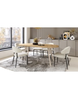 ALMO 100 Eiken Artisan/Beige poten - RONDE LOFT/INDUSTRIËLE TAFEL VOOR WOONKAMER/EETKAMER, UITSCHUIFBAAR
