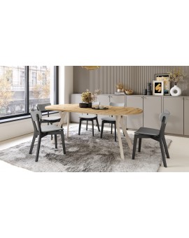 ALMO 100 Eiken Artisan/Beige poten - RONDE LOFT/INDUSTRIËLE TAFEL VOOR WOONKAMER/EETKAMER, UITSCHUIFBAAR