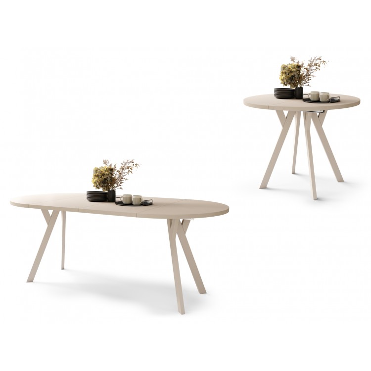ALDO 100 Beige/Beige poten - RONDE LOFT/INDUSTRIËLE TAFEL VOOR WOONKAMER/EETKAMER, UITSCHUIFBAAR