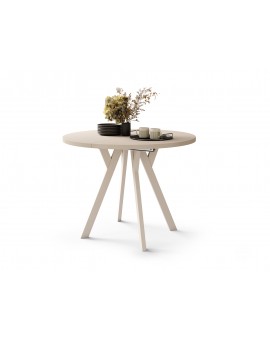 ALDO 100 Beige/Beige poten - RONDE LOFT/INDUSTRIËLE TAFEL VOOR WOONKAMER/EETKAMER, UITSCHUIFBAAR