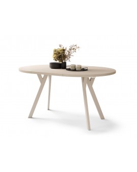 ALDO 100 Beige/Beige poten - RONDE LOFT/INDUSTRIËLE TAFEL VOOR WOONKAMER/EETKAMER, UITSCHUIFBAAR