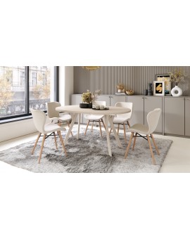 ALDO 100 Beige/Beige poten - RONDE LOFT/INDUSTRIËLE TAFEL VOOR WOONKAMER/EETKAMER, UITSCHUIFBAAR