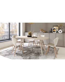 ALDO 100 Beige/Beige poten - RONDE LOFT/INDUSTRIËLE TAFEL VOOR WOONKAMER/EETKAMER, UITSCHUIFBAAR