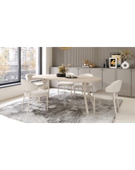 ALMO 100 Beige/Beige poten - RONDE LOFT/INDUSTRIËLE TAFEL VOOR WOONKAMER/EETKAMER, UITSCHUIFBAAR