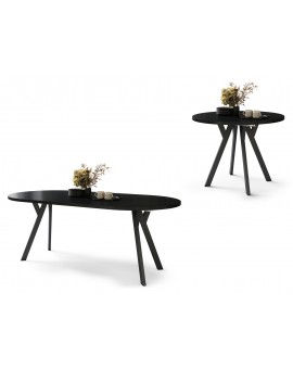 ALMO 100 Zwarte/Zwarte poten - RONDE LOFT/INDUSTRIËLE TAFEL VOOR WOONKAMER/EETKAMER, UITSCHUIFBAAR