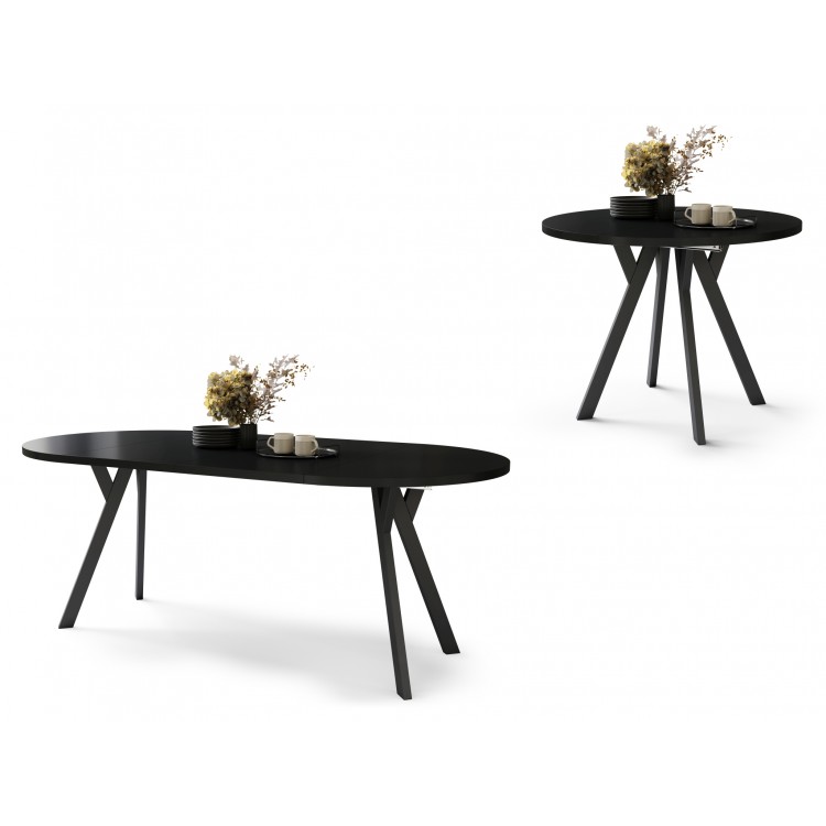 ALMO 100 Zwarte/Zwarte poten - RONDE LOFT/INDUSTRIËLE TAFEL VOOR WOONKAMER/EETKAMER, UITSCHUIFBAAR