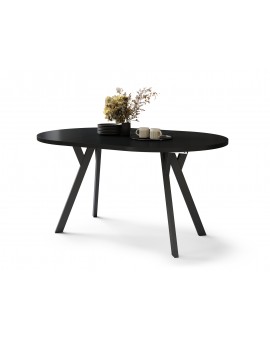 ALDO 100 Zwarte/Zwarte poten - RONDE LOFT/INDUSTRIËLE TAFEL VOOR WOONKAMER/EETKAMER, UITSCHUIFBAAR