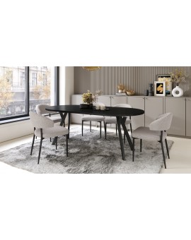 ALDO 100 Zwarte/Zwarte poten - RONDE LOFT/INDUSTRIËLE TAFEL VOOR WOONKAMER/EETKAMER, UITSCHUIFBAAR