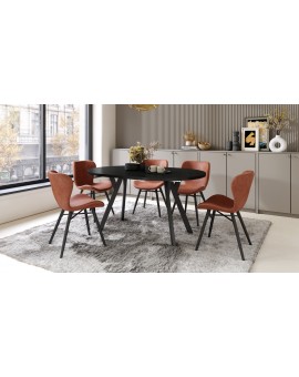 ALDO 100 Zwarte/Zwarte poten - RONDE LOFT/INDUSTRIËLE TAFEL VOOR WOONKAMER/EETKAMER, UITSCHUIFBAAR