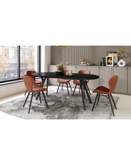 ALDO 100 Zwarte/Zwarte poten - RONDE LOFT/INDUSTRIËLE TAFEL VOOR WOONKAMER/EETKAMER, UITSCHUIFBAAR