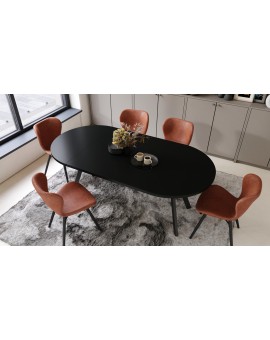 ALMO 100 Zwarte/Zwarte poten - RONDE LOFT/INDUSTRIËLE TAFEL VOOR WOONKAMER/EETKAMER, UITSCHUIFBAAR