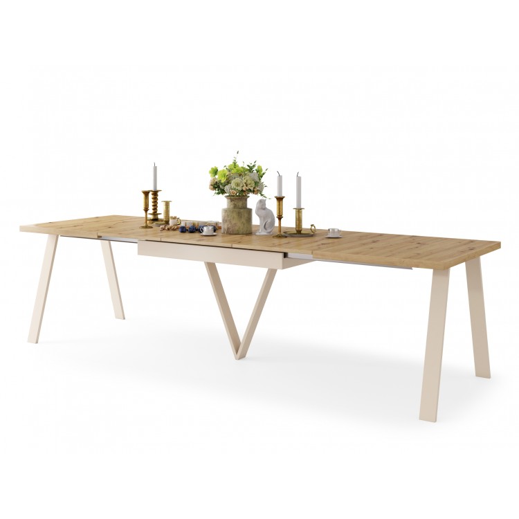 AVERY Eikenhout Artisan/onderkant beige - LOFT/INDUSTRIËLE TAFEL VOOR WOONKAMER / EETKAMER UITKLAPBAAR TOT 330 cm!