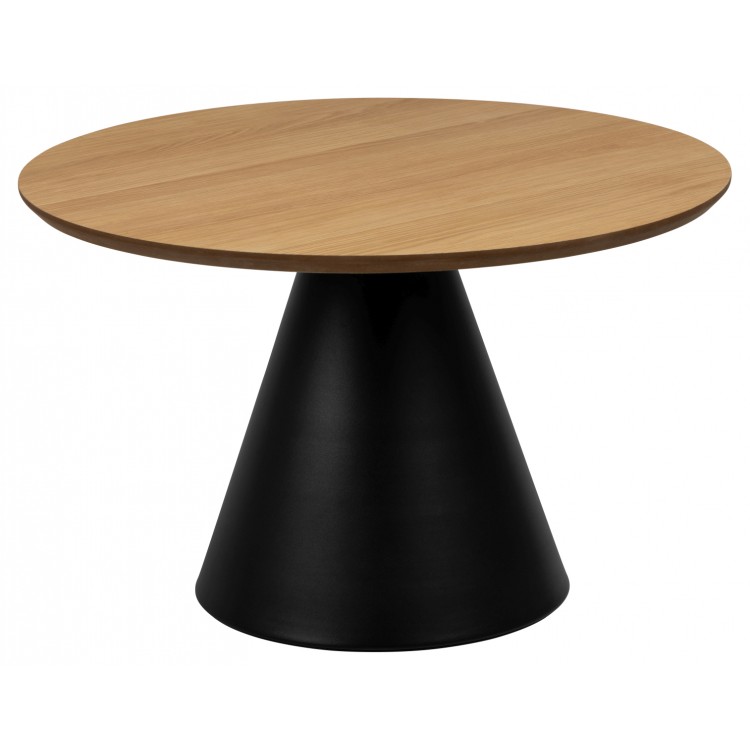 BOSCO Prírodný dub / čierna noha – OKRÚHLY KÁVOVÝ STOLÍK 65 cm, KONFERENČNÝ STOLÍK DO OBÝVAČKY, DYHA