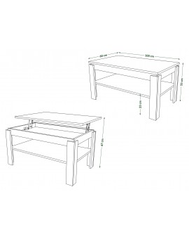 ASTI-P eiken artisan / beige - moderne salontafel met hefblad