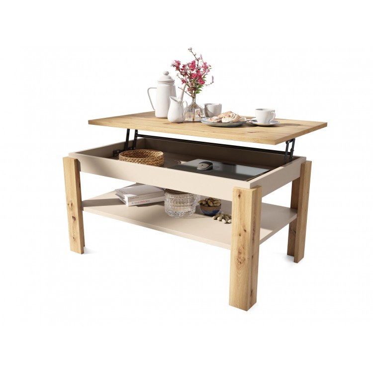 ASTI-P eiken artisan / beige - moderne salontafel met hefblad ASTI-P eiken artisan / beige - moderne salontafel met hefblad