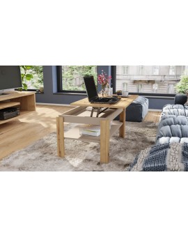 ASTI-P dub artisan / béžová - moderný konferenčný stolík so zdvíhacou doskou