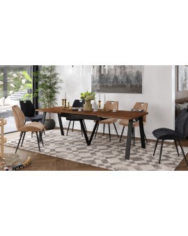 AVERY Doubs-noten/onderkant zwart - LOFT/INDUSTRIËLE TAFEL VOOR WOONKAMER/EETKAMER UITKLAPBAAR TOT 330 cm!