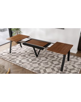 AVERY Doubs-noten/onderkant zwart - LOFT/INDUSTRIËLE TAFEL VOOR WOONKAMER/EETKAMER UITKLAPBAAR TOT 330 cm!