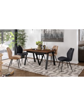 AVERY Doubs-noten/onderkant zwart - LOFT/INDUSTRIËLE TAFEL VOOR WOONKAMER/EETKAMER UITKLAPBAAR TOT 290 cm!