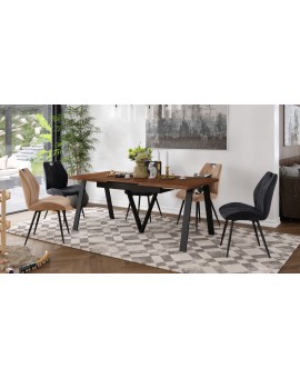 AVERY Doubs-noten/onderkant zwart - LOFT/INDUSTRIËLE TAFEL VOOR WOONKAMER/EETKAMER UITKLAPBAAR TOT 290 cm!