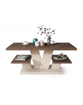VIVA MAT Bruin eik/beige - MODERNE KOFFIE TAFEL MET SCHAPPEN