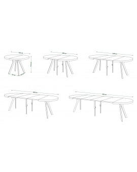 EXPANSO Wit mat/zwarte poten - GROTE RONDE TAFEL Ø110 UITBREIDBAAR TOT 310 cm met Y-POTEN LOFT/INDUSTRIAL